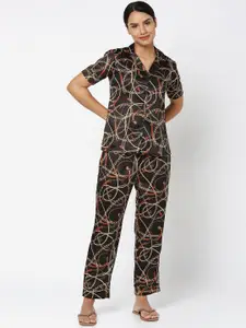 Smarty Pants Women Black & Red Printed Night suit