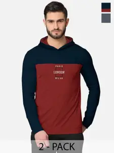 BULLMER Men Pack Of 2  Blue & Grey Printed Cotton Hooded Sweatshirt