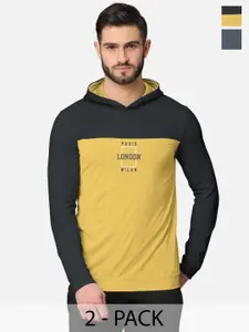 BULLMER Pack of 2 Men Grey Printed Hooded Sweatshirt