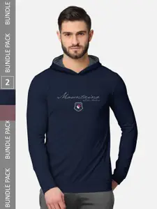 BULLMER Men Pack of 2 Navy Blue & Brown Printed Hooded Sweatshirt
