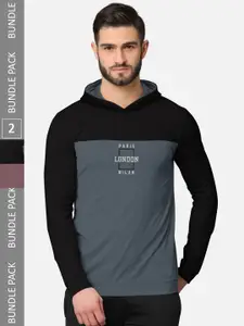 BULLMER Men Pack of 2 Black & Brown Printed Hooded Sweatshirt