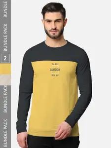 BULLMER Men Pack Of 2 Grey & Beige Front & Back Printed Hooded Sweatshirts