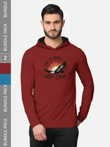 BULLMER Men Pack of 2 Rust Red & Black Printed Hooded Sweatshirts