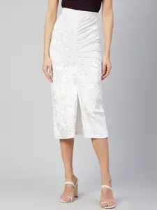 Marie Claire Women White Solid Pencil Midi Skirts