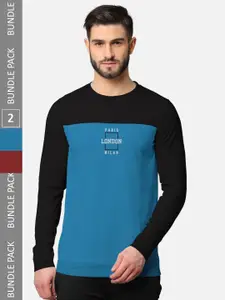 BULLMER Men Pack Of 2 Rust & Black Typography Printed Cotton T-shirt