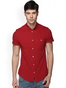 Club York Men Red Regular Fit Solid Casual Shirt