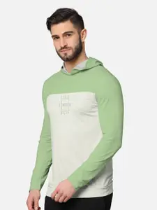 BULLMER Men Green Colourblocked Cotton Hooded Sweatshirt
