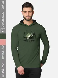 BULLMER Men Pack of 2 Olive Green & Pink Long Sleeves T-shirt