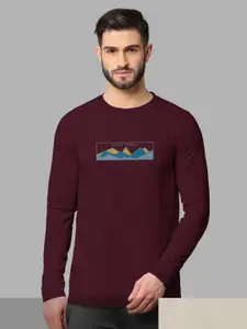 BULLMER BULLMER Men Pack of 2 Beige & Burgundy Long Sleeves T-shirt