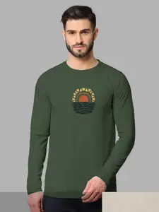 BULLMER BULLMER Men Pack of 2 Beige & Olive Green Long Sleeves T-shirt