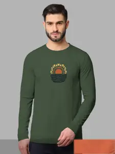 BULLMER BULLMER Men Pack of 2 Orange & Olive Green Long Sleeves T-shirt
