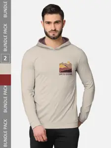 BULLMER Men Pack of 2 Beige & Red Long Sleeves T-shirt