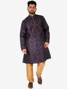 Pro-Ethic STYLE DEVELOPER Men Navy Blue Pure Silk Kurta with Churidar