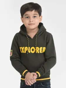 Crimsoune Club Boys Olive Green Explorer Printed Hooded Sweatshirt