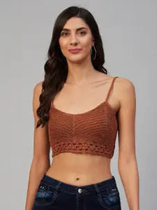 Orchid Hues Women Rust Crochettted Shoulder Straps Crop Top