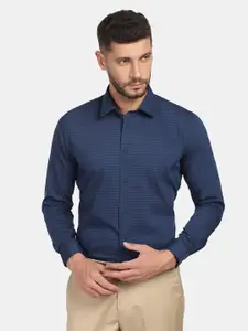 Blackberrys Men Navy Blue Slim Fit Horizontal Striped Formal Shirt