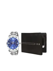 MARKQUES Men Black & Silver Watch And Leather Wallet Gift Set