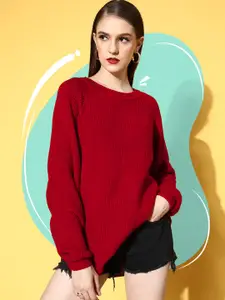 Berrylush Women Stunning Red Solid Knits Bits Sweater