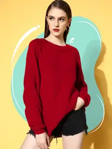 Berrylush Women Stunning Red Solid Knits Bits Sweater