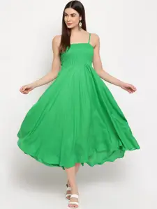 Aawari Women Green Solid Smocked Fit & Flare Gown Dress