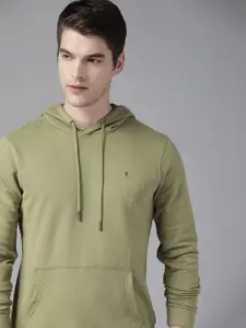Van Heusen Men Olive Green Solid Hooded Sweatshirt