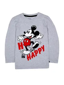 KINSEY Boys Grey Melange Mickey Mouse Printed T-shirt