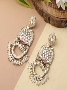 Mahi Women White & Gold-Toned Contemporary Drop Earrings