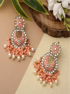 Mahi Women Orange & White Contemporary Chandbalis Earrings