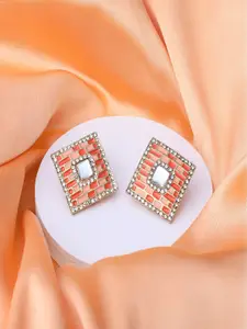 Mahi Women Orange & Gold-Toned Contemporary Studs Earrings