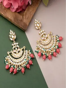 Mahi Women Pink & Gold-Toned Contemporary Chandbalis Earrings