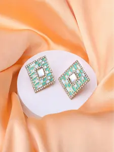 Mahi Women Green & White Contemporary Studs Earrings