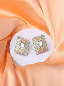 Mahi Women Green & Orange Contemporary Studs Earrings