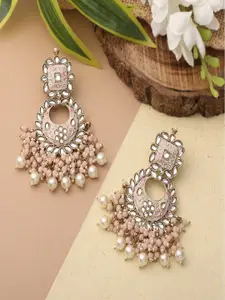 Mahi Women Pink & White Contemporary Chandbalis Earrings