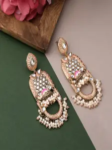 Mahi Women Pink & Gold-Toned Contemporary Drop Earrings