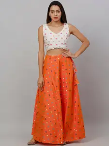 NEUDIS Woman Orange Jacquard Poly Silk Maxi Leganga Skirt