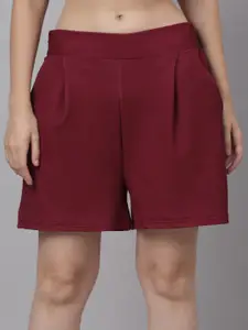 NEUDIS Women Maroon Solid Shorts