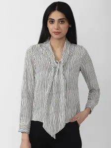 Van Heusen Woman Women Grey Slim Fit Striped Casual Shirt