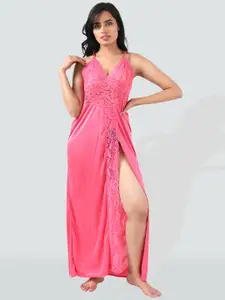 Romaisa Pink Satin Maxi Nightdress