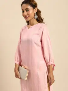 Sangria Women Pink Sequined Jacquard Chanderi Silk Kurta