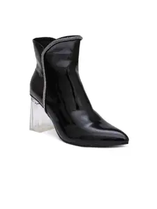 SHUZ TOUCH Women Black Solid Ankle Length Heeled Boots