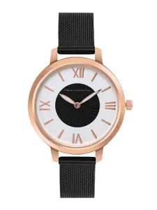 French Connection Women White Dial & Black Stainless Steel Bracelet Style Straps Analogue Watch FCN00027D