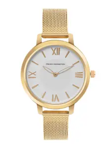 French Connection Women White Dial & Gold Bracelet Style Straps Analog Watch- FCN00027A