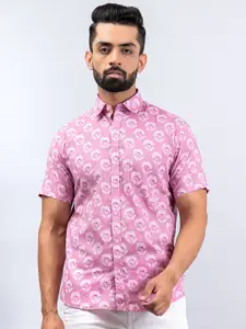Tistabene Men Pink Regular Fit Floral Printed Cotton Casual Shirt