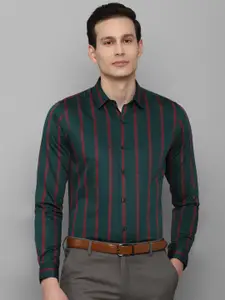 Allen Solly Men Green & Red Slim Fit Striped Pure Cotton Formal Shirt