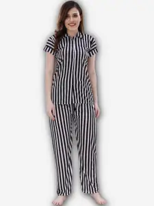 Romaisa Women Black & White Striped Night suit