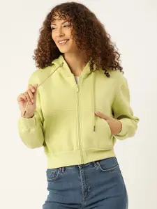 Madame Women Solid Hooded Front-Open Sweatshirt