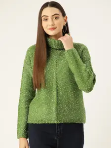 Madame Women Green Turtle Neck Boucle Sweater