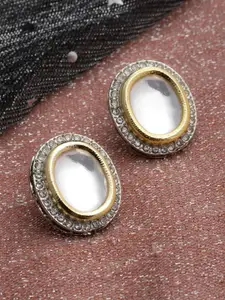 PANASH Women Gold-Toned & White Oval Studs Earrings