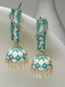 PANASH Gold-Toned and Green Dome Shaped Jhumkas Earrings