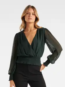 Forever New Green Self-Design Wrap Top